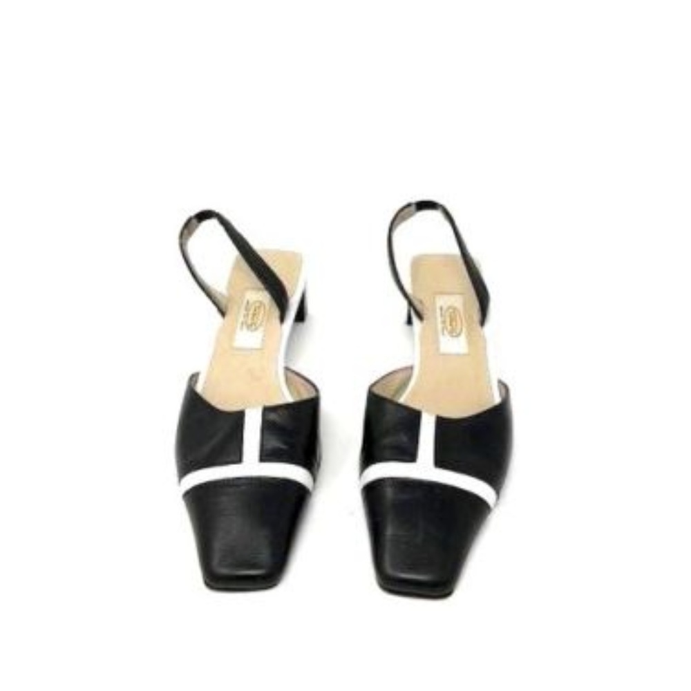 Talbots Womens Slingback Sandal Black/Wte Cap Toe